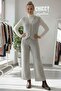 Beige V-Neck Sleeveless Striped Elastic Waist Casual Oversized Knitwear Vest Pants Set 55-110 55-55