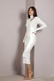 Ecru Long Sleeve High Neck Shoulder Detail Women's Knitwear Dress