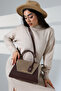 Women's Brown Cream Crocodile Leather Bag with Lock Detail