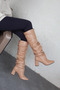Women's Pointed Toe Heeled Wrinkled Boots - 5
