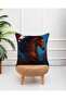 Digital Printed Throw Pillow Cover with Running Horse Figure on Burgundy and Blue Background