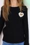 Girls' Long Sleeve T-Shirt with Heart Emblem and Bow, Ages 5-10, Black - 3