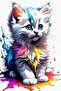 Cute Colour Splash Kitten Canvas Framed Art – Modern Playful Cat Wall Decor – 40x60cm