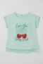 Girl's T-Shirt Love Themed Heart Bow Printed 10-16 Years Old, Water Green