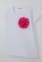 Girl's T-Shirt with Tulle Flower Accessories, Ages 5-10, White - 7