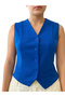Women's Blue Slim Fit Buttoned Vest - 2