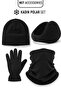 Four-Piece Black Women's Fleece Winter Set Neck Warmer Ear Warmer Beanie Gloves Thermal