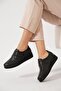 Konras Velcro Bone Protruding Genuine Leather Women's Shoes Black Skin - 3