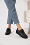 Civene Rubber Laced Bone Protruding Genuine Leather Women's Shoes Black Skin - 2