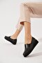 Pinderge moccasins elastic genuine leather women's shoes black leather