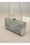 Silver Platinum Full Crystal Stone and Metal Frame and Evening Dress Bag Wedding Engagement Graduation - 5