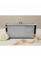 Silver Gray Lame Complete Metal Frame Evening Dress Bag Wedding Engagement Graduation - 3