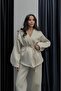 Beige Double-Breasted Tie-Up Tracksuit Set - 4
