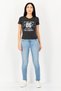 Women Crew Neck Short Sleeve Graphic Print T-Shirt, Charcoal - 4