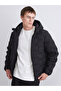 Xside Black Slim Fit Hooded Men's Puffer Jacket
