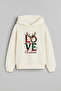 2026 New Year Santa Claus Christmas Printed Ecru Hooded Sweatshirt
