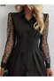 New Season Women's Elegant Tulle Sleeve Buttoned Collar Mini Imported Crepe Dress Trend Model - 2