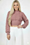 Women's Dusty Rose Thick Hair Knit Half Turtleneck Crop Sweater - 3
