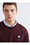 Lcw Vision Burgundy Crew Neck Bear Teddy Printed Men's Thick Sweatshirt - 3