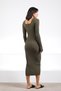 Green Square Collar Cotton Long Sleeve Corded Fabric Women's Knitwear Dress - 8