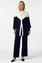 Women's Ribbed Textured Color Block Polo Neck Cardigan and Wide Leg Pants Set Casual Chic - 5