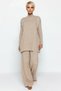 Women's Bottom Top High Neck Long Sleeve Knitwear Tunic Slit Wide Leg Pants Two-Piece Suit Casual - 5