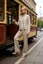 Women's Bottom Top Striped Oversized Mock Neck Knitwear Sweater Pants Two-Piece Set Winter Days Comfortable One - 4