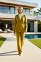 Women's Bottom Top Low Arm V-Neck Pearl Button Knitwear Cardigan Wide Leg Relaxed Fit Pants Two-Piece Set - 3