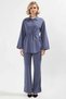 Women's Top and Bottom Set with Lace-Up Detail, Gathered Waist, Long Sleeves, Woven Shirt and Wide Leg Pants - 5