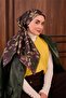 Twill Silk Scarf Purple Green Mink Daisy Patterned Tok Duruşlu 90X90