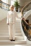 Women's Comfortable Fit Knitwear Set with Stitching Detail Crew Neck Sweater and Wide Leg Pants Stylish