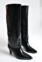 Black Shiny Leather Women's Boots Mini Short Heeled Below Knee Non-Slip Sole Clara - 5