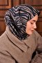 Twill Silk Scarf Petrol Blue Mink Geometric Patterned Tok Duruşlu 90X90 - 2