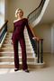 Women's Bottom Top Asymmetric Neckline Off-The-Shoulder Body-Fitting Long-Sleeved Top Flared Pants Set