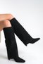 Black Suede Women's Boots Mini Short Heeled Below Knee Non-Slip Sole Clara