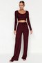 Women's Top and Bottom Dark Soft Knitted Crop and Wide Leg Pants Set Functional Durable Quality Stylish - 5
