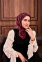 وشاح حرير تويل أسود-مرجاني-بنمط أرجواني مع مشبك 90x90 - 3