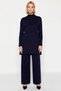 Women's Bottom Top High Neck Long Sleeve Knitwear Tunic Slit Wide Leg Pants Two-Piece Suit Casual - 5