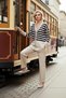 Stylish Button Detail Jacquard Striped Cardigan and Comfortable Straight-Leg Knitwear Pants Women's Bottom Top Bottom Top Set - 4