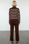 Women's Bottom Top Striped Oversized Mock Neck Knitwear Sweater Pants Two-Piece Set Winter Days Comfortable One - 6