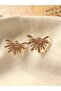 Stone half flower steel earrings - gold - 3