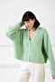 Green Off-Shoulder Alpaca Wool Blend Women's Knitwear Cardigan - 5