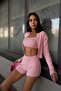 3-Piece Set - Long Sleeve Cardigan, Cami Crop Top, Folded Shorts
