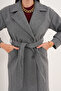 Women's Gray Belted Lined Long Button Detailed Cashmere Coat - 2