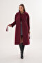 Women's Burgundy Belted Lined Long Button Detailed Cashmere Coat Overcoat