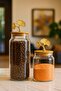 2-Piece Gold Metal Ginkgo Figured Glass Jar with Bamboo Lid – Storage Container 1400ml + 890 ml - 2