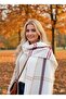 Shoulder Shawl with Red Burgundy Stripes on a White Background, Protects from the Cold, Domestic Production, Modern. - 5