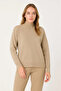 Half Turtleneck Knitwear Sweater Soft Textured Cotton Fine Weaving, Long Sleeve Comfortable Regular Fit - Beige
