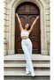 Hayal White Women's High Waist Jeans Loose Denim Pants Palazzo - 3
