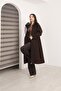Brown New Trend Women's Cashmere Mock Neck Front Buttoned Belted Epaulette Overcoat. - 8